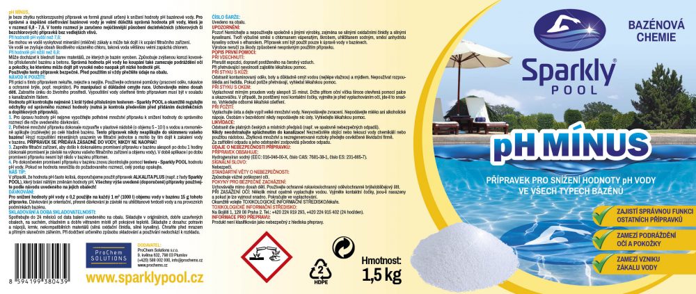 Sparkly POOL pH mínus granulát 1,5 kg